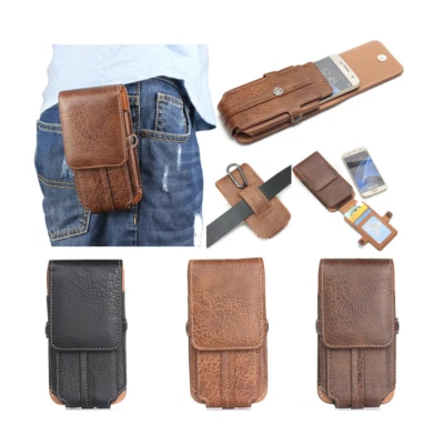 Men's Cell Phone Holster Waist Bag Belt Loop Wallet Case Card Slot PU Leather  - Image 1 of 4