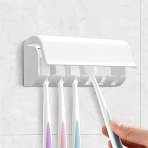 Portaspazzolino da Denti da Parete con Coperchio, 6 Fessure, Non Elettrico, Autoadesivo - Foto 1 di 7