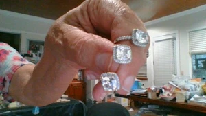 3 Karat Kissenschliff Zirkon AAAAA massiv 925 Sterling Silber Verlobungsring und M - Bild 1 von 9