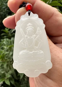 Grado A Natural HeTian Oveja Grasa Blanco Jade Jadeíta Tallado a Mano Colgante GuanYin - Imagen 1 de 9