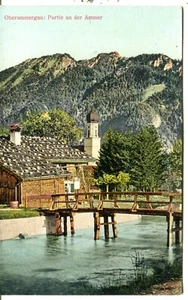 Germany AK Oberammergau - Bridge over Ammer River old postcard - Picture 1 of 3