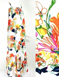 VINTAGE geblümtes gesmoktes Flower Power Mod Boho Hawaii Sommerkleid, S/M - Bild 1 von 12