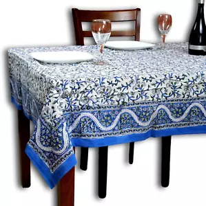 Hand Block Print Floral Tablecloth for Square Tables Cotton Table Linen Beach Sh - Picture 1 of 4