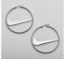 Nike Swoosh Silver - Plated Metal Hoops Clasp Earrings, Pair, For Women Hoop