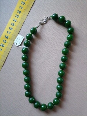 Collana GIADA NATURALE cm 4I mm 14 nuova argento tibetano - Immagine 1 di 4