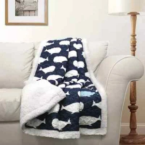 Whale Sherpa Throw (60" X 50") Navy - Lush DÃ©cor - OPEN BOX - Picture 1 of 3