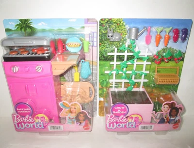 Barbie World - Grow a Garden/Backyard Cookout Juego Lote (2) Mattel Foto 1 de 4