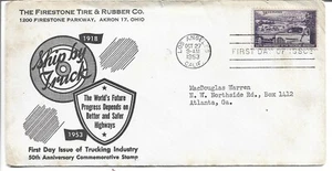 1953 FDC,TRUCKING INDUSTRY, 1st FIRESTONE CACHET - Picture 1 of 1