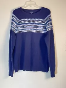 J Crew Sweater Mens Medium Navy Fair Isle Polyamide LambsWool Crew Pullover Ski - Picture 1 of 8