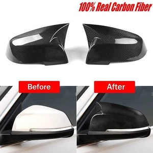 Real Carbon Fiber OX Horn Rear View Side Mirror Cover Tirm For BMW F30 2013-2019 - Picture 1 of 11