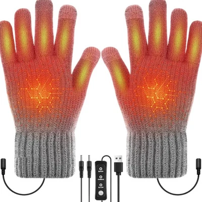 Unisex USB-Heizhandschuhe mit Touchscreen-Funktion, 3-Stufen, Plüschstrick - Bild 1 von 4