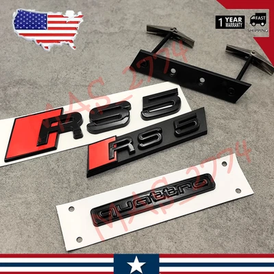 3Pcs Black Red RS5 Front Mesh Grille Emblem Rear Trunk Tailgate Boot Lid Badge - Image 1 of 4