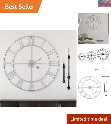 Elegante reloj de pared plateado de 16 pulgadas sin tictac con números romanos para cualquier habitación Foto 1 de 4