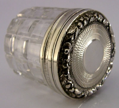 INGLÉS VICTORIANO SÓLIDO PLATA ESTERLINA Y VIDRIO OLLA CAJA TARRO ANTIGUO Foto 1 de 4