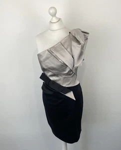 Karen Millen One Shoulder Dress Satin Black Evening Cocktail Pencil Size 14 - Picture 1 of 13