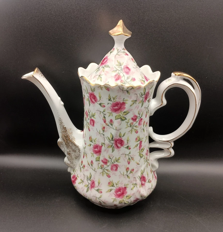 Cafeteira/bule vintage Lefton Rose Chintz com tampa, floral pintado à mão... - Imagem 1 de 4