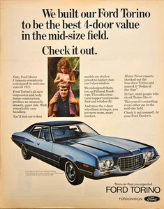 Ford Torino Best 4-Türer Value Mid Size Field Ford 1972 Oldtimer Printanzeige - Bild 1 von 1
