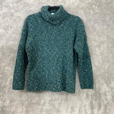 J Jill petites Speckled Pullover Cowl Turtle Neck Sweater women’s size MP green - Image 1 of 4