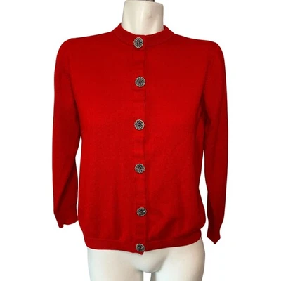 Cárdigan suéter de lana rojo de colección años 60 para mujer botones plateados preppy clásico talla M Foto 1 de 4