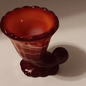 Imperial Glass Cornucopia Vase/Toothpick Holder, Slag Glass, RUby Red & White - Picture 1 of 7