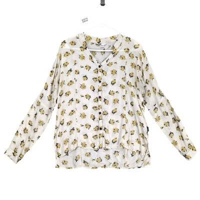 Volcom Women's S Nova Top Button Up Shirt Yellow Rose High-Low Hem Western Prep - Image 1 of 4