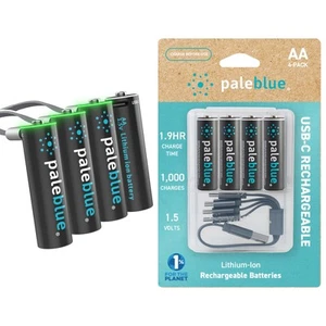 USB Rechargeable AA Batteries (4-Pack) - 2550mWh Lithium Ion, 1.5V, 1000+ Cha... - Picture 1 of 5