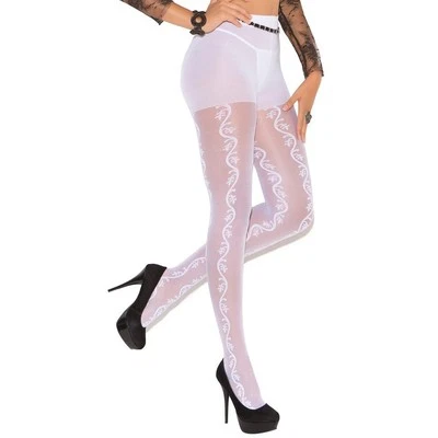 Vine Pantyhose Vertical Wave Design Hosiery Nylons Sheer White 1818 - Image 1 of 4