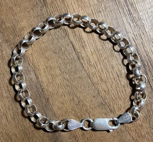 "Brazalete de cadena Rolo vintage de plata de ley 925 Italia de 7""" - Imagen 1 de 6