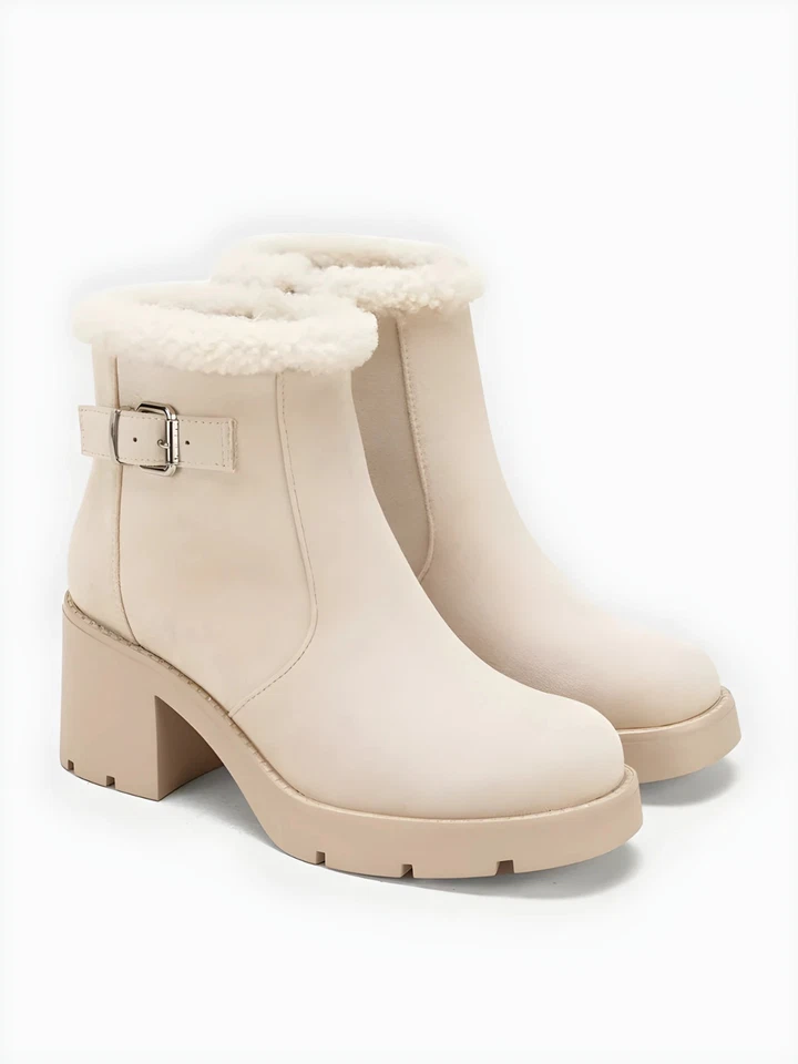 Stivaletti donna panna finta pelle scamosciata foderati shearling | stivali invernali tacco grosso - Immagine 1 di 1