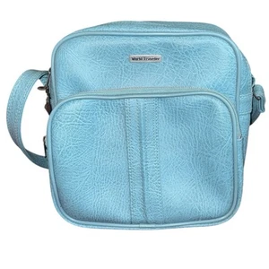 World Traveler Vintage Blue Faux Leather Carry On Luggage Retro Design WITH KEYS - Picture 1 of 7