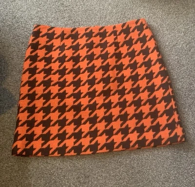 Falda Hobbs Talla 12 Línea A Mezcla Lana Naranja Profundo Negra Diente de Perro Cuadros Talla 12 Foto 1 de 4