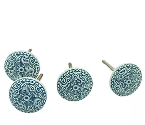 4 blau und weiß böhmischer Stil Keramik Schubladengriffe 1,5" rund 1,5" Schraubenschrauben - Bild 1 von 3