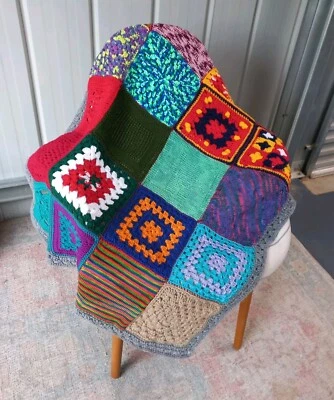 😇 Crochet Knitted Granny Squares Handmade Blanket rug Warm New 105* 85cm Retro - image 1 of 4