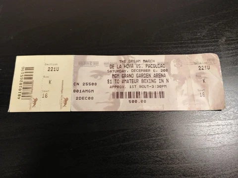 De La Hoya Vs. Pacquiao "The Dream Match" Used Ticket Stub W/Error On Date Cover