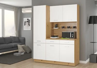 Buffet Küche Mario 150cm Küchenzeile Küchenblock Einbauküche Weiss Eiche Artisan - Bild 1 von 4