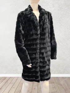 GIANNI FERAUD Soft Black Faux Fur Coat Sable Effect Glamour Goth Steampunk 12 - Picture 1 of 5