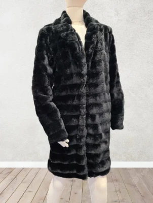 GIANNI FERAUD Soft Black Faux Fur Coat Sable Effect Glamour Goth Steampunk 12 - Image 1 of 4