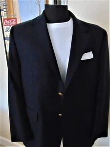 LAUREN RALPH LAUREN 41 R NAVY SPORT COAT BLAZER 2 LOGO BRASS BUTN L31 SLV 31 1/2 - Picture 1 of 10