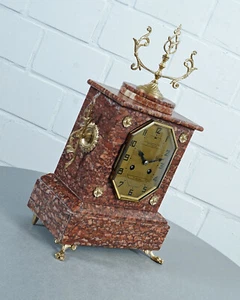 elegante Pierre Megnin Seloncourt Bim Bam mármol ágata reloj de chimenea reloj de mesa Art Déco - Imagen 1 de 18