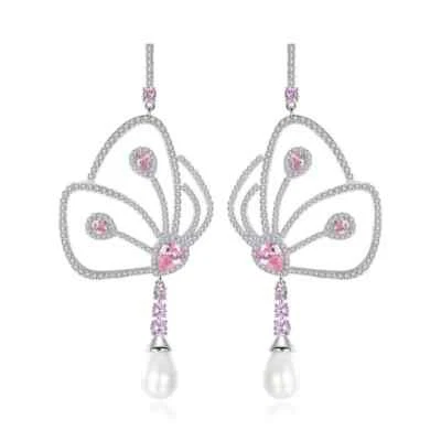 Made With Swarovski Crystals The Tien Pink & Silver Butterfly Earrings S9 - Image 1 of 4