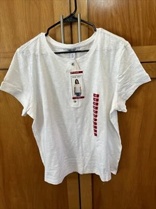Nine West Women Short Sleeve Front Button Slub Henley Top White XL NEW Cotton - Picture 1 of 11