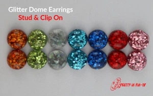 Glitter Confetti Dome Stud Earrings Clip On or Stud PinUp Rockabilly 7 colours - Picture 1 of 19