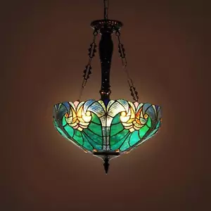 16" Tiffany Stained Glass Chandelier Inverted Pendant Lamps Ceiling Lighting - Picture 1 of 8