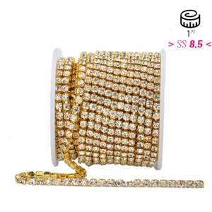 Catena Strass ss 8,5 Crystal-Gold - 20 CM - Foto 1 di 3