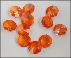 Crystal Octagon A-Grade 14mm 1 Hole x 10 ORANGE for Suncatcher etc - Picture 1 of 21
