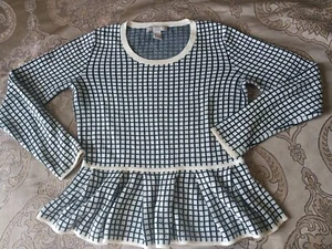 Banana Republic Black and White Grid Peplum Summer Sweater size Extra Small - Picture 1 of 6