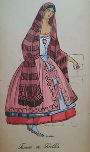 FEMME PUEBLA Mexique GOUACHE Peinture LEGOUT Costume 47x21cm AMERIQUE XX° - Picture 1 of 2