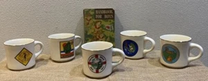 5 tazas de café Boy Scout of America de colección borde dorado. '70-'73,1 camp forester + libro! - Imagen 1 de 20