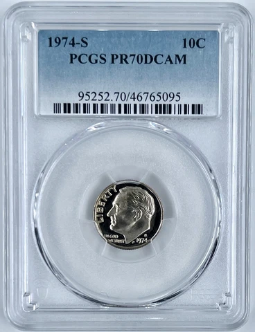 1974-S Roosevelt Dime 10C PCGS PR70DCAM Certified Cover