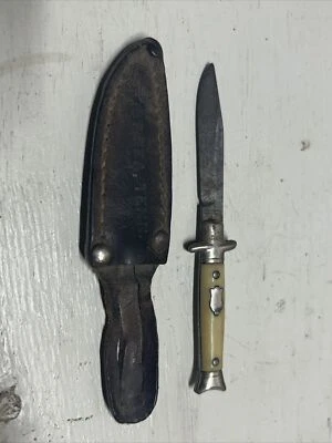 Vintage ~COLONIAL PROV. RI. EUA~ Faca bainha miniatura com bainha de couro - Imagem 1 de 4